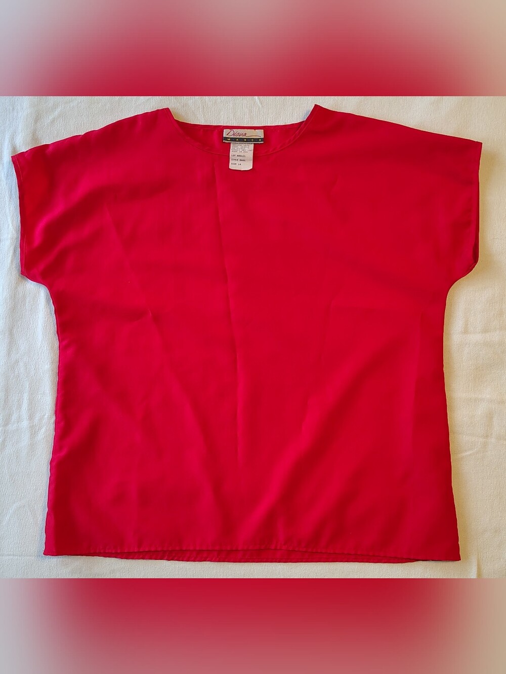 Diana Marco Vintage 1980's Bright Red Blouse Size 14 Made In USA